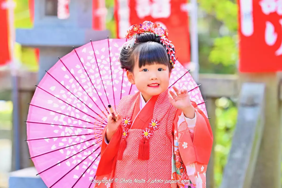 七五三お祝い写真撮影 女の子3歳お祝い 浜松市 岐佐神社にて