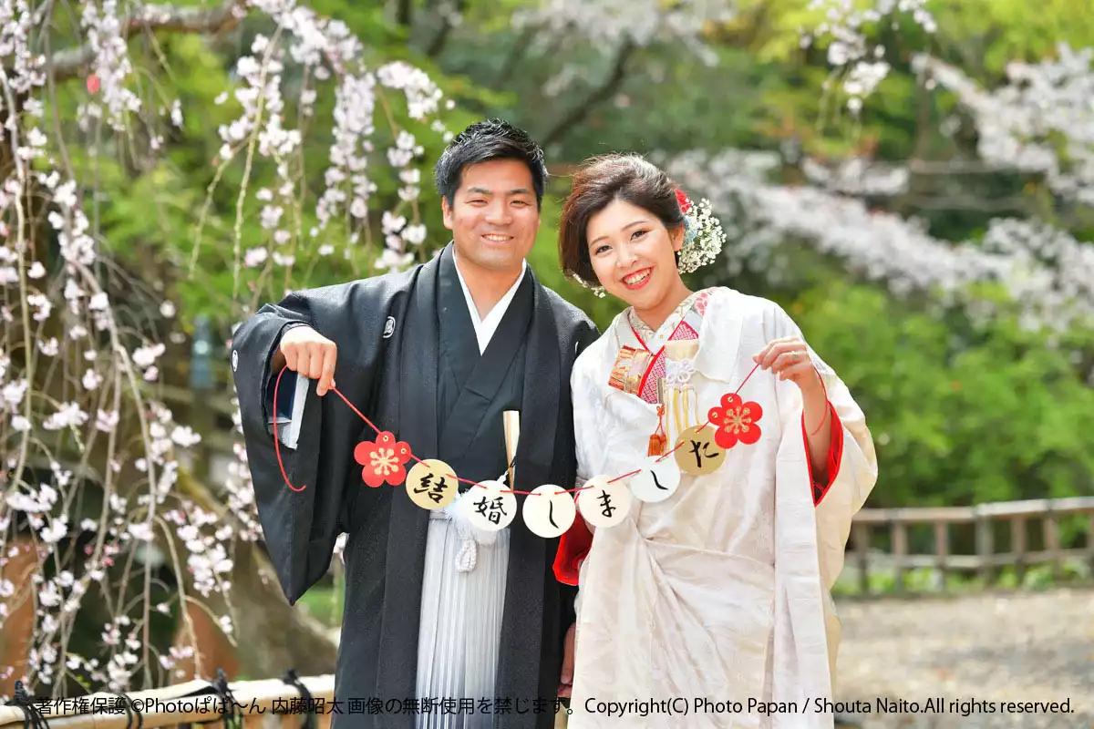 浜松城公園の日本庭園にて ブライダルフォト結婚式和装前撮り